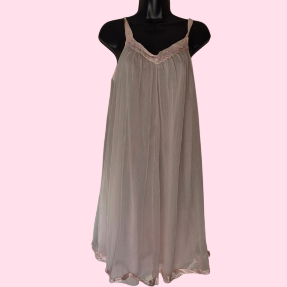 Vintage 50s Pink Double Layer Nylon Baby Doll Negligee Small